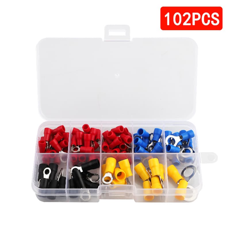 Cross-Border E-commerce Supply 102pcs Boxed Four-Color Ring-Type Crimp Terminal Set Pre-Insulated Cold-Press Terminal Combination