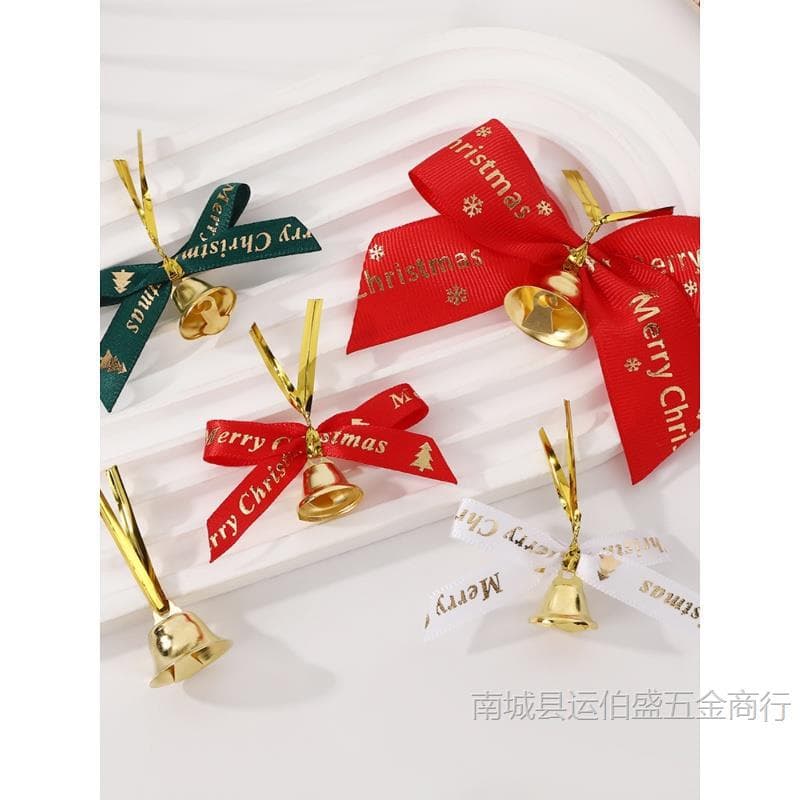 1CM Christmas Bow Bell Pendant Metal Trumpet Christmas Tree Printed Ribbon Party Decoration
