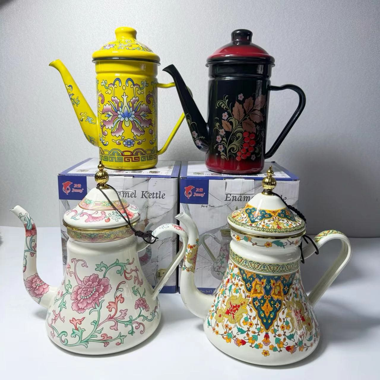 Xinjiang Ethnic Style Enamel Milk Tea Pot, Kettle, Oil Pot, Vinegar Pot, Coffee Pot, Tea Infuser, Cold Water Pitcher, Enamel Floral Teapot