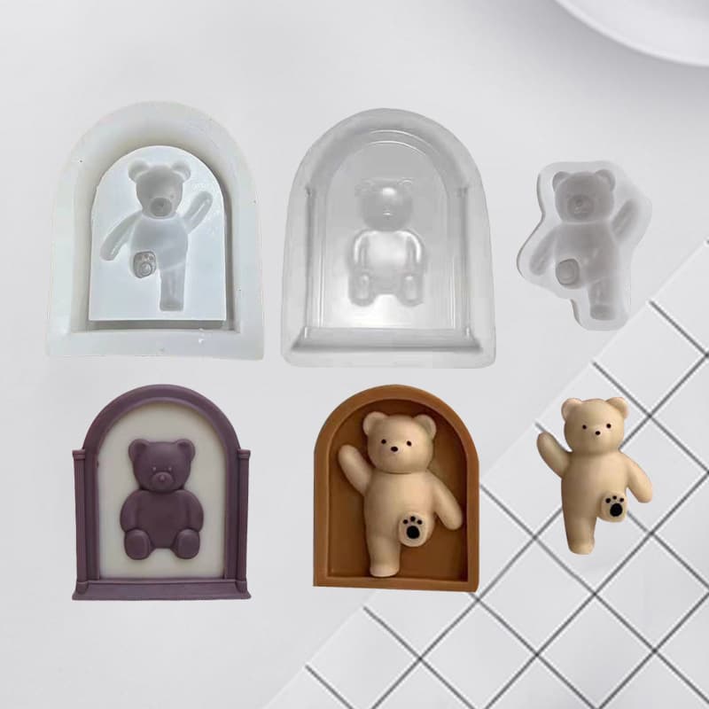 DIY Bear Arch Frame Shaped Aromatherapy Candle Silicone Mold Creative Teddy Bear Home Plaster Resin Mold