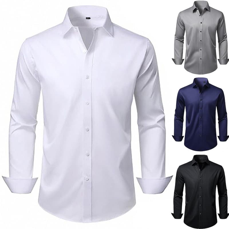 Cross-border popular men's long-sleeved shirt, black, slim fit, business formal wear, solid color men's work shirt