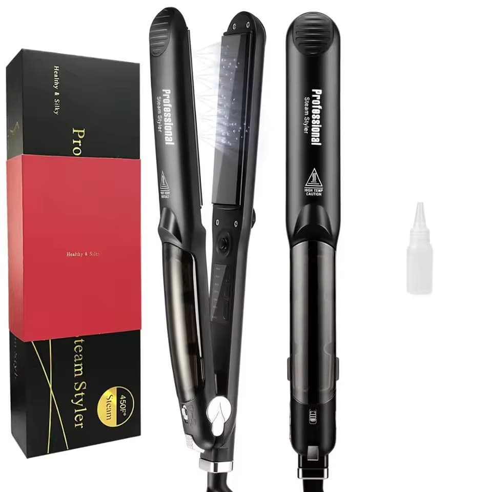 Cross-border Trade Flat Iron Hair Straightener with Spray Steam Ceramic Curling Iron Electric Straightening Plate