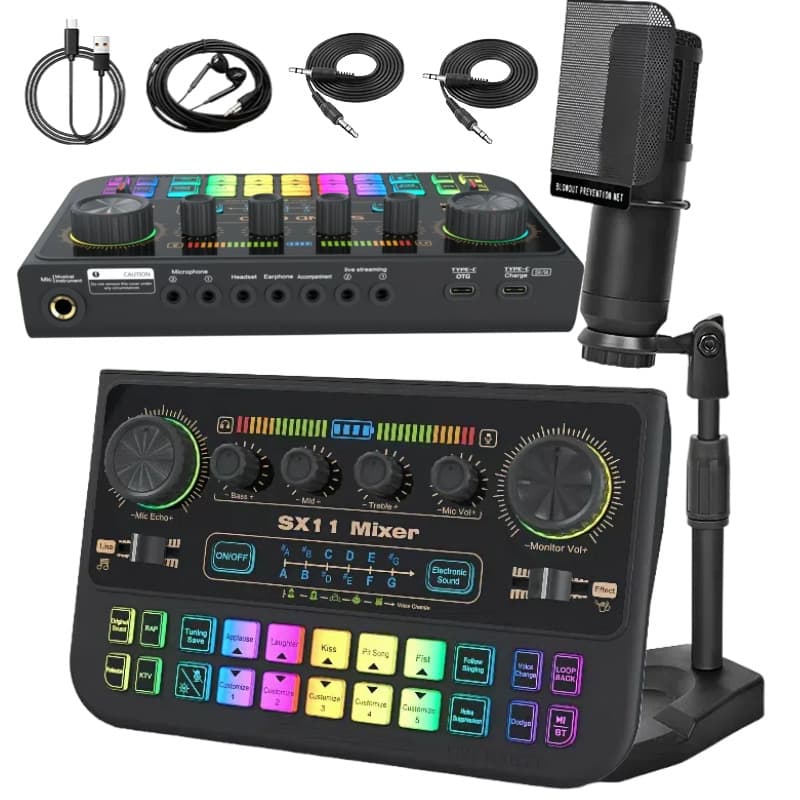New English Sound Card Set SX11 Mixer Voice Changer Electronic Noise Reduction Live Recording Karaoke Streaming Game