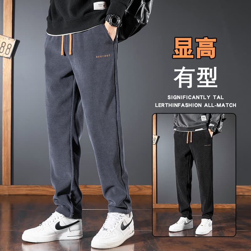 Men's Casual Pants Autumn/Winter Chenille Season Heavyweight Fleece-lined Corduroy Cargo Straight-leg Sports Joggers Fashionable