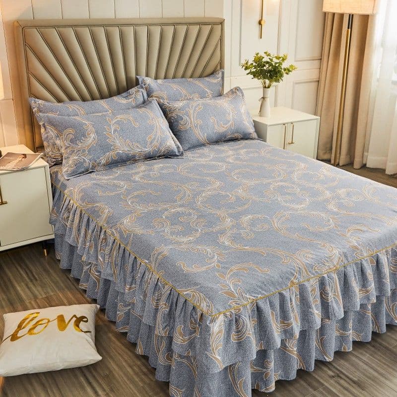 Korean Style Bed Skirt Single Piece Fitted Sheet Anti-Slip Protector Double Bed Skirt Three-Piece Set