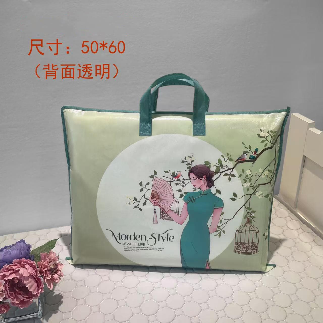 Factory Direct Non-Woven Summer Bag with Zipper, Moisture-Proof, Dustproof, Multi-Purpose Storage Bag, Transparent Back