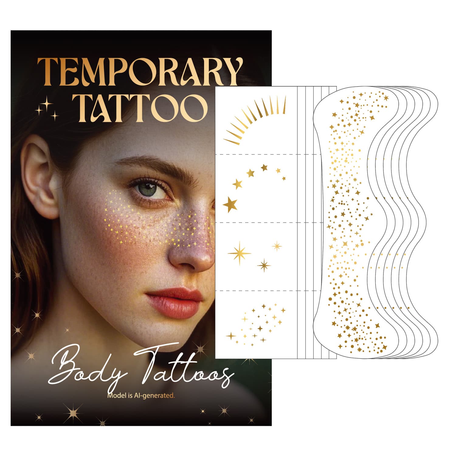 Cross-border hot gold freckle tattoo stickers, hot silver European and American freckle eye shadow stickers, party makeup flash tattoo stickers