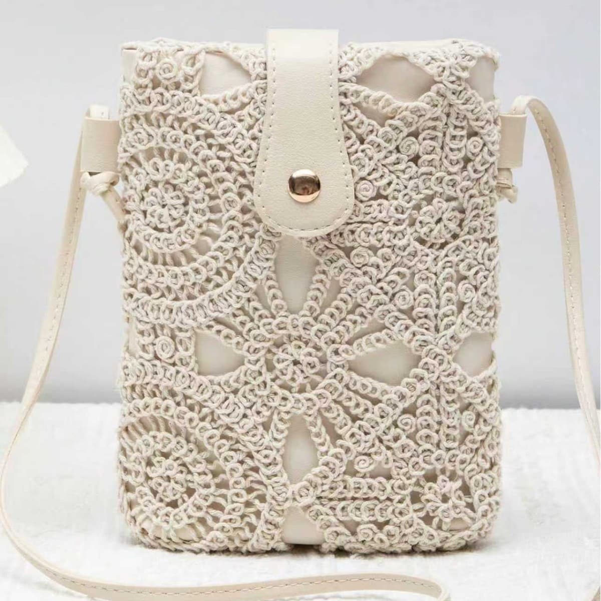 Korean Style Casual Straw Woven Beach Bag, Vintage Women's Bag, Hollow-out Fringe Flower Fashionable Single Shoulder Crochet Knitted Bag