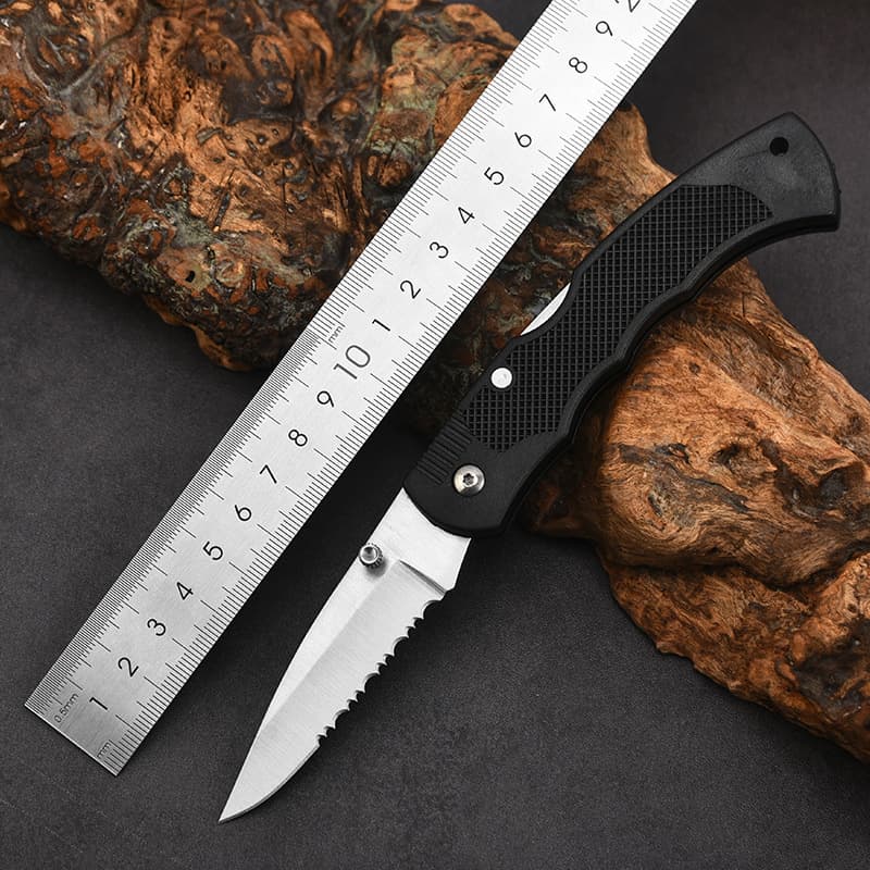 Outdoor Camping High Hardness Rubber Handle Folding Knife Portable Foldable Unsharpened Compact Lightweight
