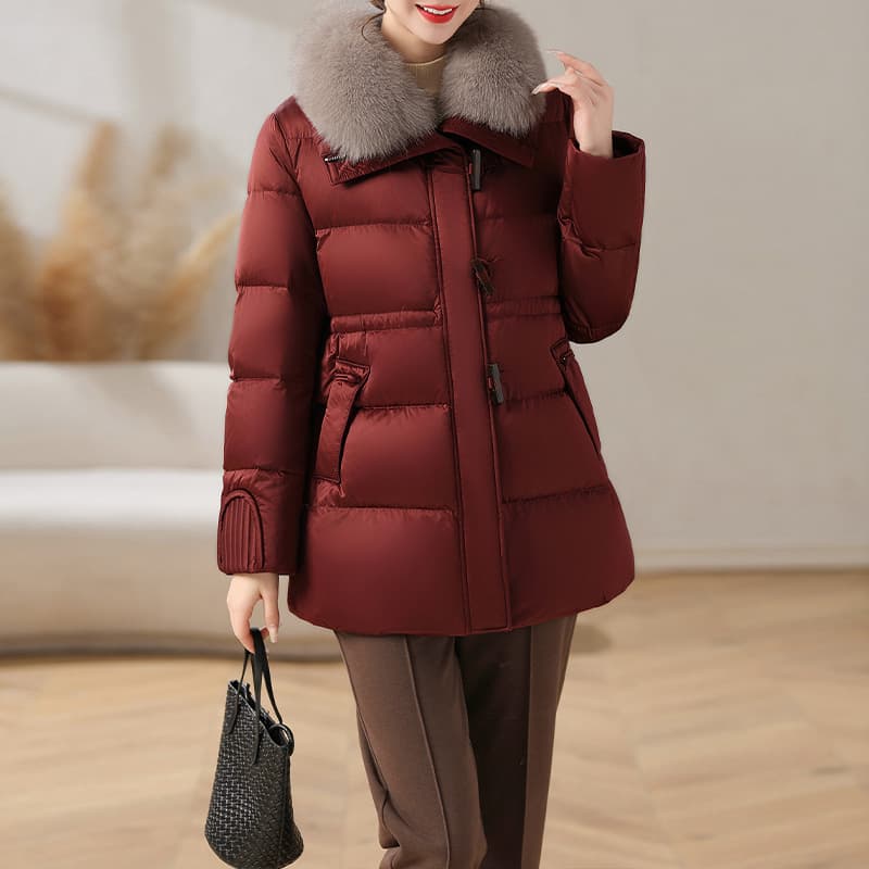 2024 new style long mom's down jacket with real fox fur collar, white duck down, stylish and slimming, thick coat for middle-aged and elderly women.
