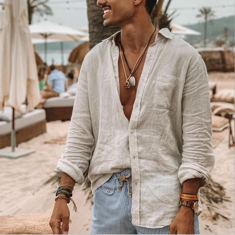 Men's Long-Sleeve Shirt 2025 Cross-Border Export Summer New Fashion Trendy Loose Casual Solid Color Top