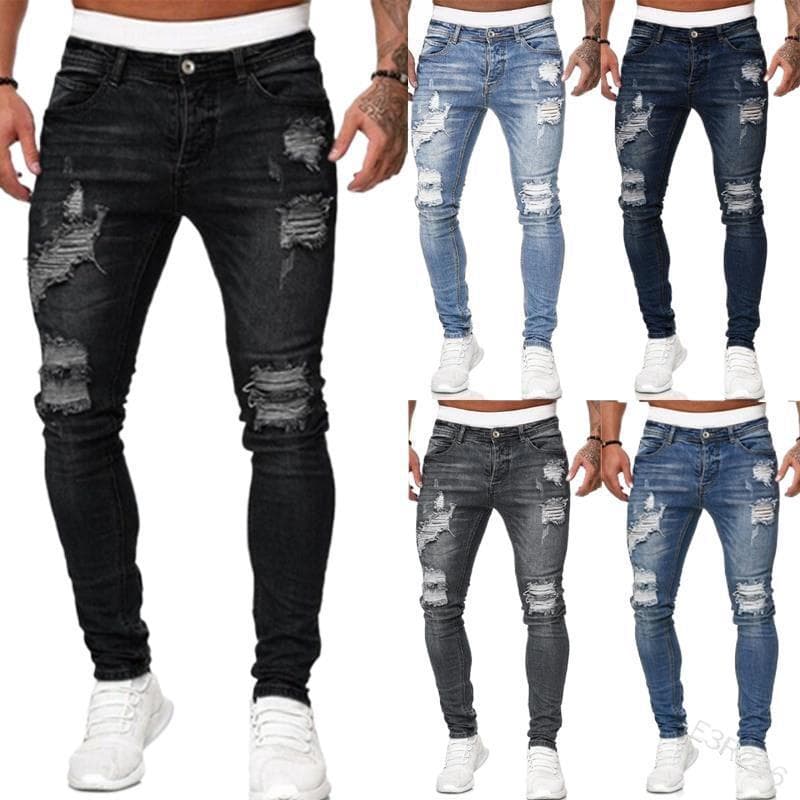 New Men's Badge Slim Fit Jeans Hot Selling for Amazon AliExpress Skinny Ripped Denim