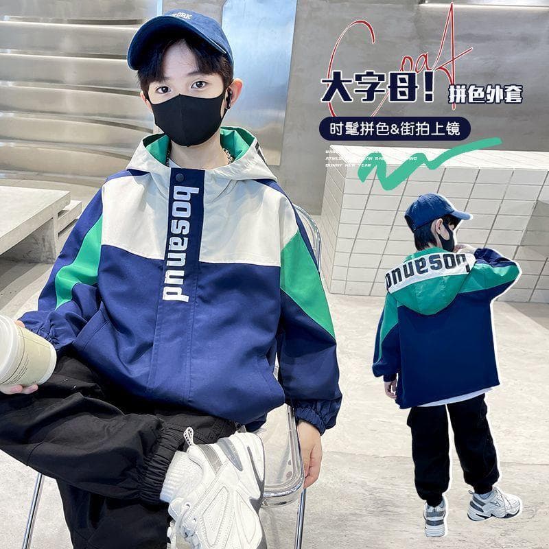 Boys' Color-Block Jacket, 2025 Autumn New Edition, Mid-to-Large Kids' Spring/Autumn Style Internet-Famous Windbreaker, Boys' Top Trendy Windbreaker