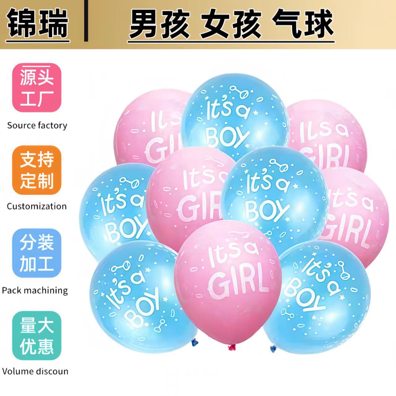 Cross-border Boy Girl Balloons for Baby Birthday Party Gender Reveal Latex Balloon Set