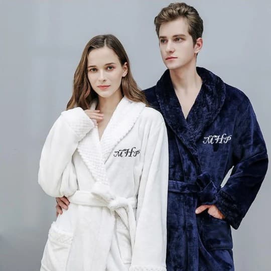 Etsy Hot Selling Personalized Embroidered Autumn/Winter Flannel Robe, Couples Coral Fleece Pajama Robe, Homewear Plus