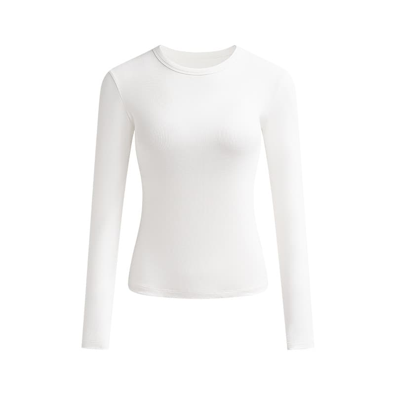 American Style Shoulder-Fitted Long-Sleeve T-Shirt for Women, Autumn Solid Color Short Slim Fit Stretch Base Layer Top, Black Women's Undershirt