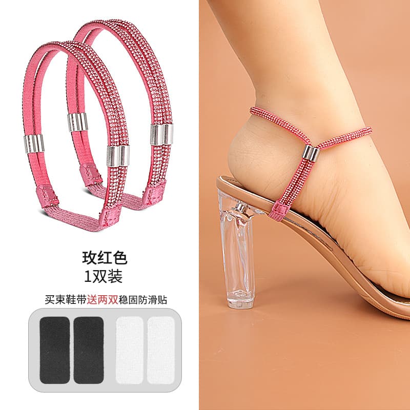 Anti-Slip Shoe Straps No-Installation Fixation Band for Heel Drop Prevention Rhinestone Strip Single Shoe Lace High Heel Shoe Tie