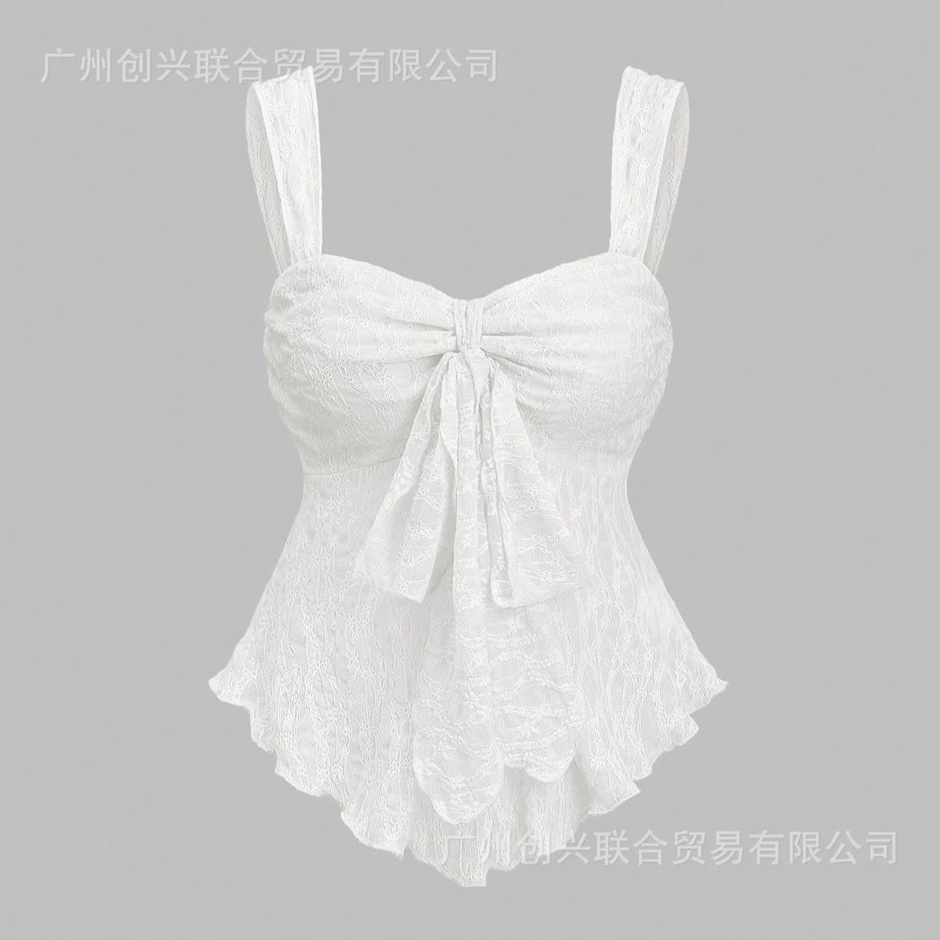 European and American Sexy Lace Embroidered Bow Tie Backless Versatile Summer Top Camisole Vest