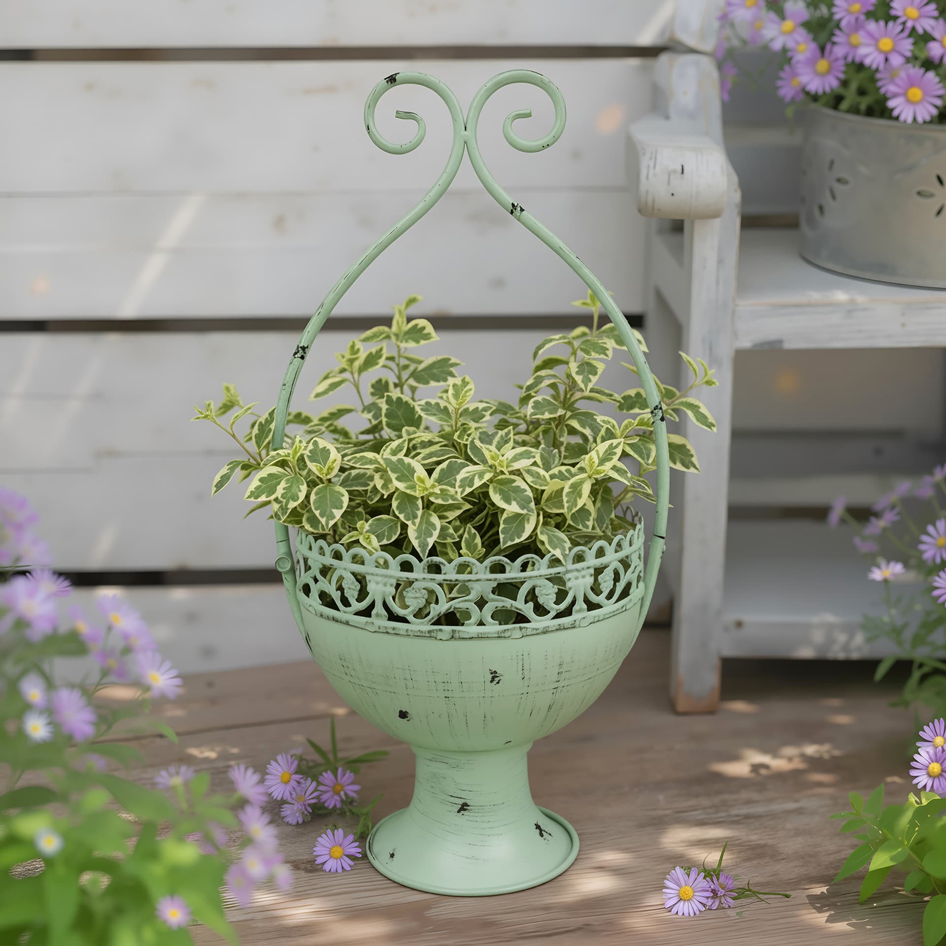 Foreign Trade Vintage Iron Art Tall Leg Planter Outdoor Courtyard Garden Balcony Greenery Decoration Home Flower Pot