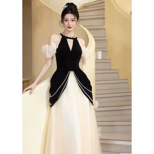 Black Evening Dress Women 2026 New High-end Sense Banquet Adult Graduation Host Dress High-end Luxury Niche
