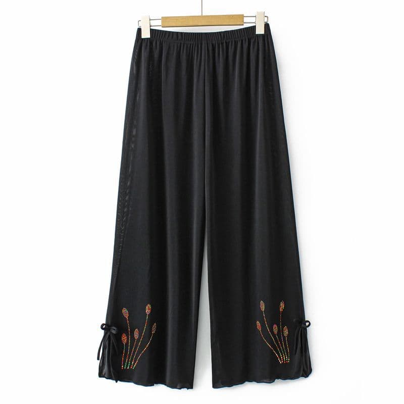 Mom's Summer Pants Eight-point Thin Ice Silk Casual Pants Middle-aged and Old Women's Loose Elastic Waist Granny Pants