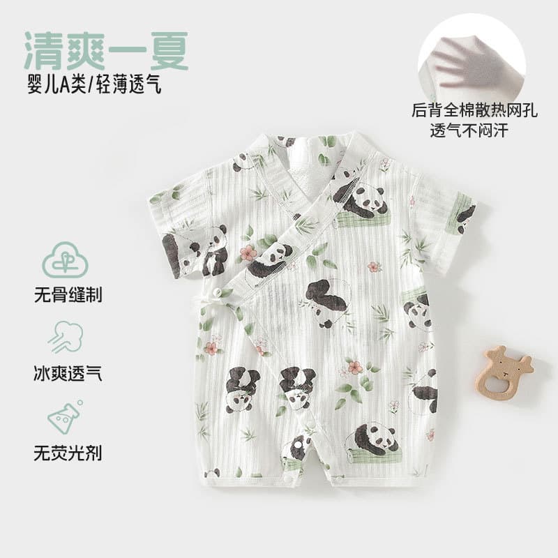Baby Summer Thin Short-Sleeve Romper, Girls' Pure Cotton Class A Outfit for Newborn Boys and Girls, Boneless Air Conditioning Wear