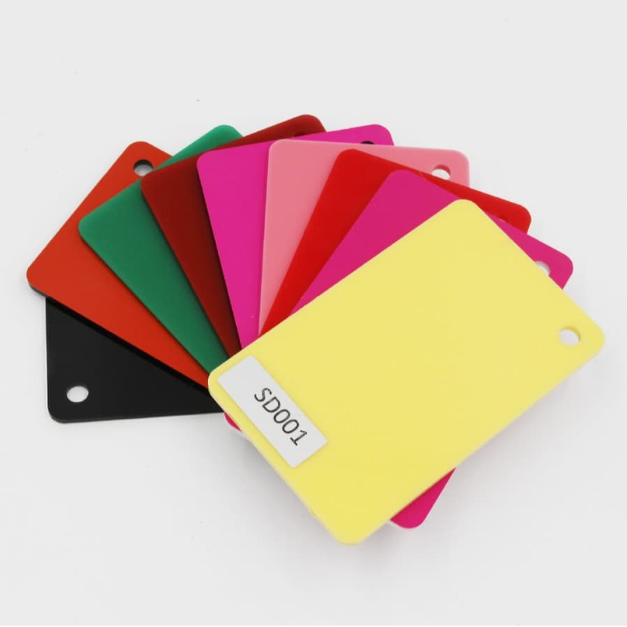 Glossy solid-color acrylic sheets with white/black backing, can be made into frosted light-transmitting or high-transparency panels.