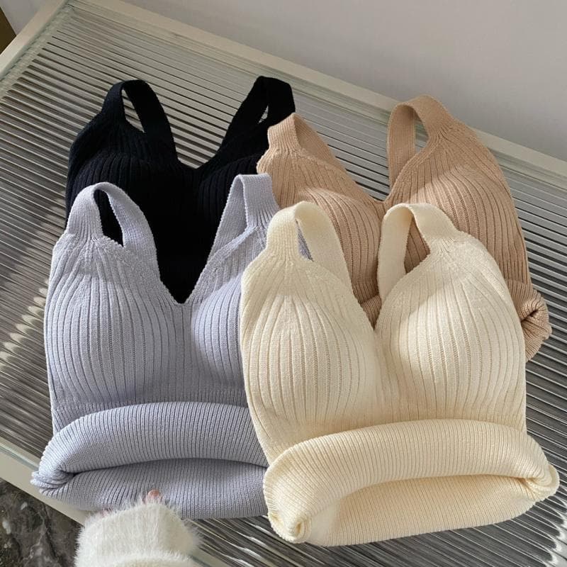With Padded Bra Fleece Knit Strappy Top Women Autumn/Winter New Style Inner/Outer Wear Beautiful Back Underwear Base Layer Sweater Warm Vest
