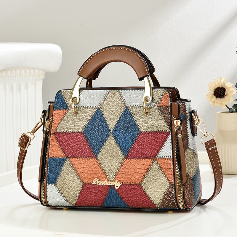 Large-capacity commuter bag women's bag 2024 new simple contrasting color pattern stitching tote bag single shoulder crossbody bag