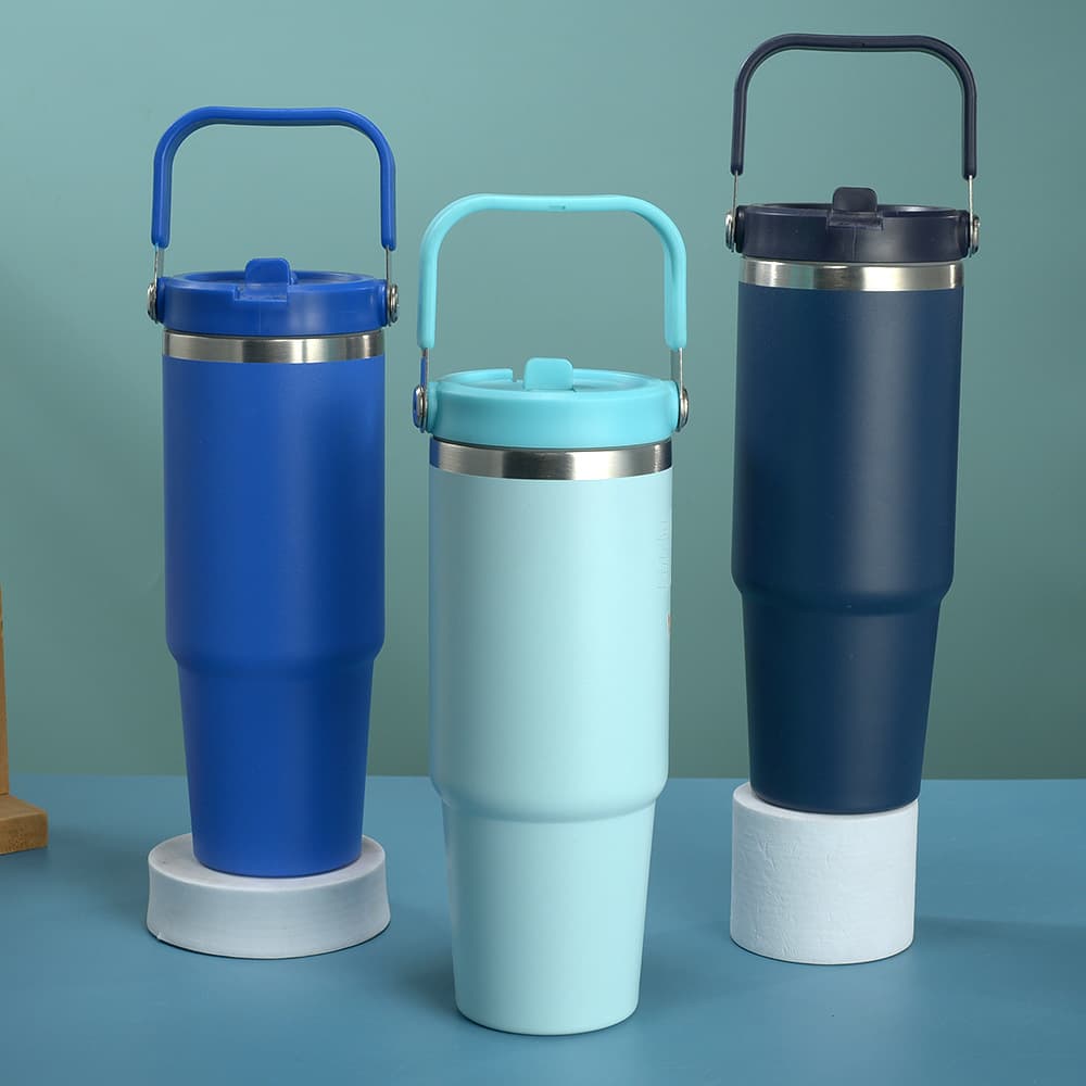 Cross-Border New 304 Stainless Steel Insulated Cup Portable Handle Straw Car Cup Large Capacity Sports Water Bottle