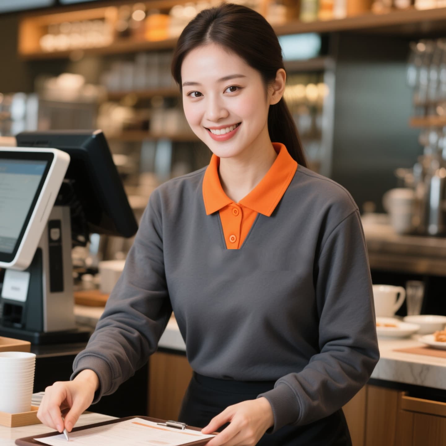 Waiter Uniform Autumn/Winter Long Sleeve Sweatshirt for Restaurant, Hotpot, Hotel, Cafeteria, BBQ, Women