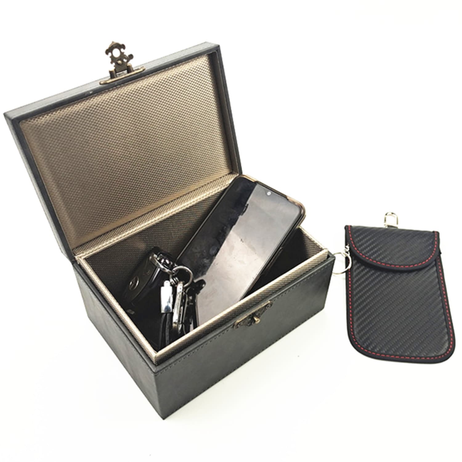 New retro shielding box + RFID carbon fiber key bag Crazy Horse foreign trade RFID signal zipper bag anti-positioning
