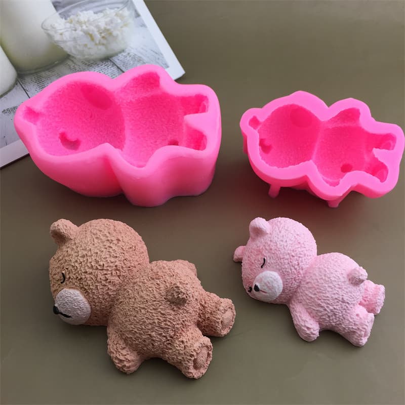 3D Cartoon Silicone Mold Sleepy Bear Mousse Ice Cream Small Bear Silicone Cake Mold Multifunctional Irregular Shape Baking Mold