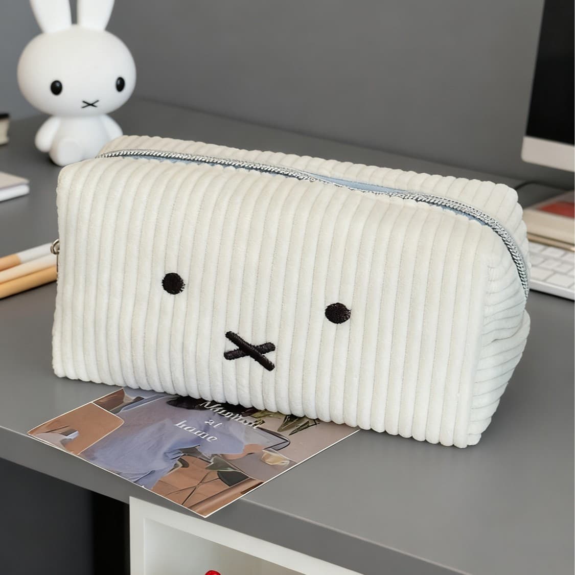 MiTuTu Corduroy Pencil Case, Xiaohongshu Same Style, Cute Cartoon Ins Aesthetic, High-Value Simple Student Pencil Box