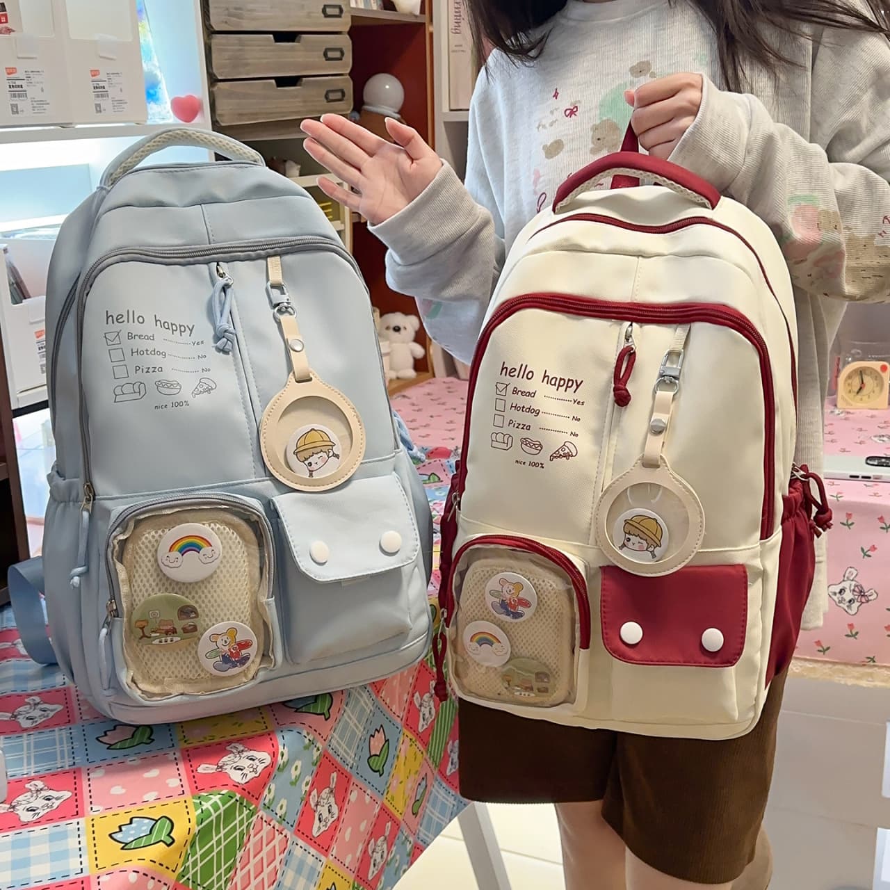 Cute Student Backpack for Girls Middle School Retro College Style High Schooler Ita Bag Contrast Color Badge Plushie Double Shoulder Bag Manufacturer