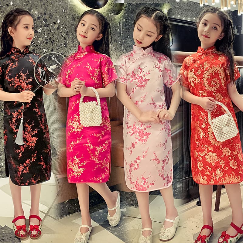 2025 Children's Cheongsam New Summer/Autumn Retro Fashion Princess Dress, Chinese Style Little Girl's Dress Wholesale