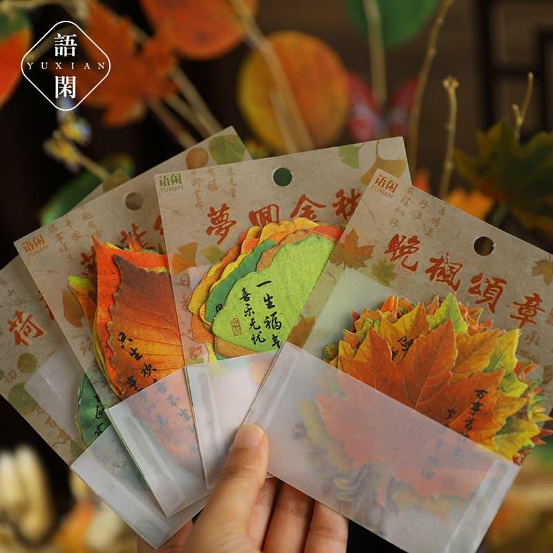 Leisurely shaped Chinese style leaf note, fallen leaf poem, retro simulated leaf calligraphy decoration note message paper