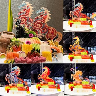 Chinese trendy horse year sashimi platter decoration seafood display garnish salmon platter accent Japanese kitchenware