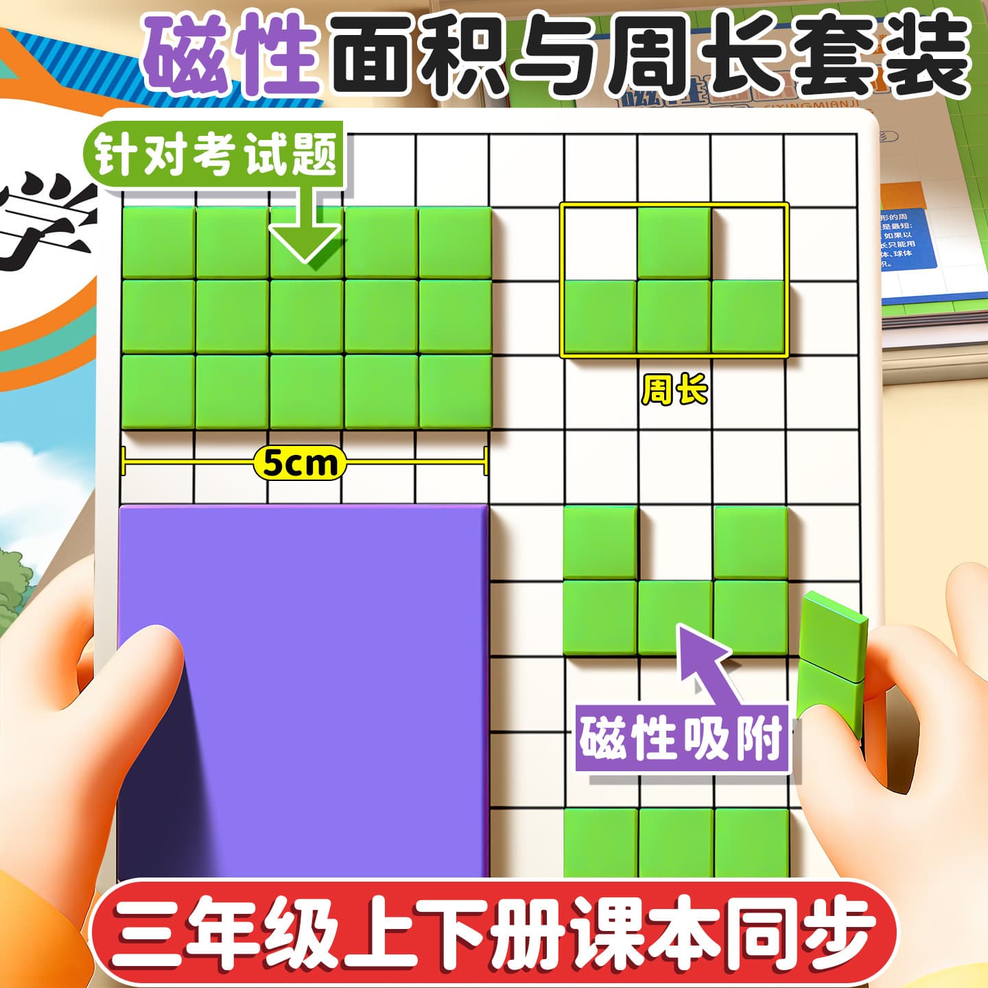 Grade 3 Math Teaching Aid Area and Perimeter Learning Kit Magnetic Fractions Full Set Same as Textbook