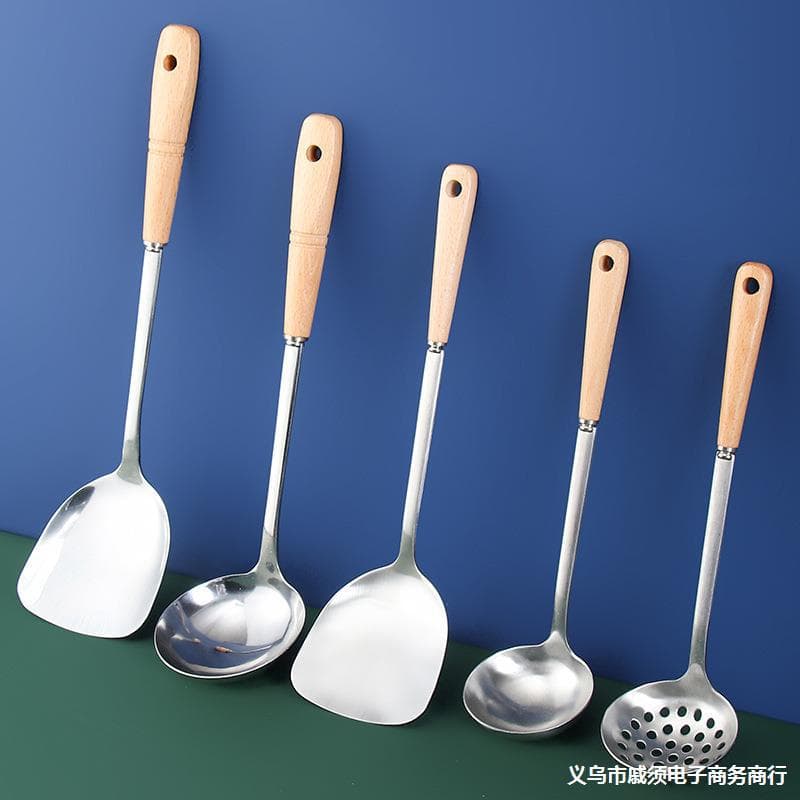 Factory wholesale stainless steel soup strainer, hot-selling wooden handle kitchenware on Amazon, kitchen items