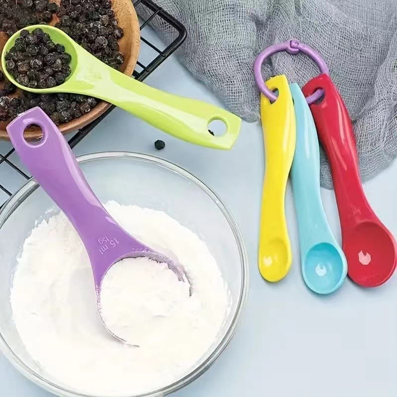 Discount Factory Direct Colorful DIY Plastic Measuring Spoons 6-Piece Set with Graduated Cups, Coffee/Milk Tea Scoops for Baking