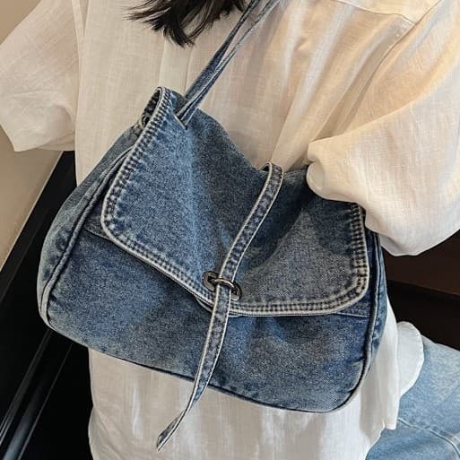 Vintage Denim Bag for Women 2025 Autumn New Korean Style Fashionable Shoulder Bag Underarm Bag Large Capacity Commuter Tote Bag