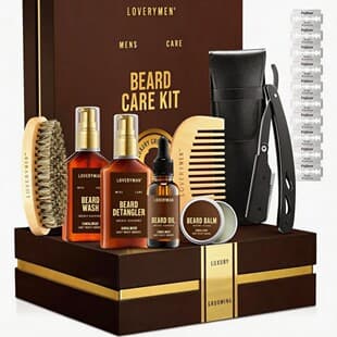 Men's Beard Care 9-Piece Set Beard Oil Beard Balm Razor Set Sandalwood Nourishing Boar Bristle Brush Wood Comb