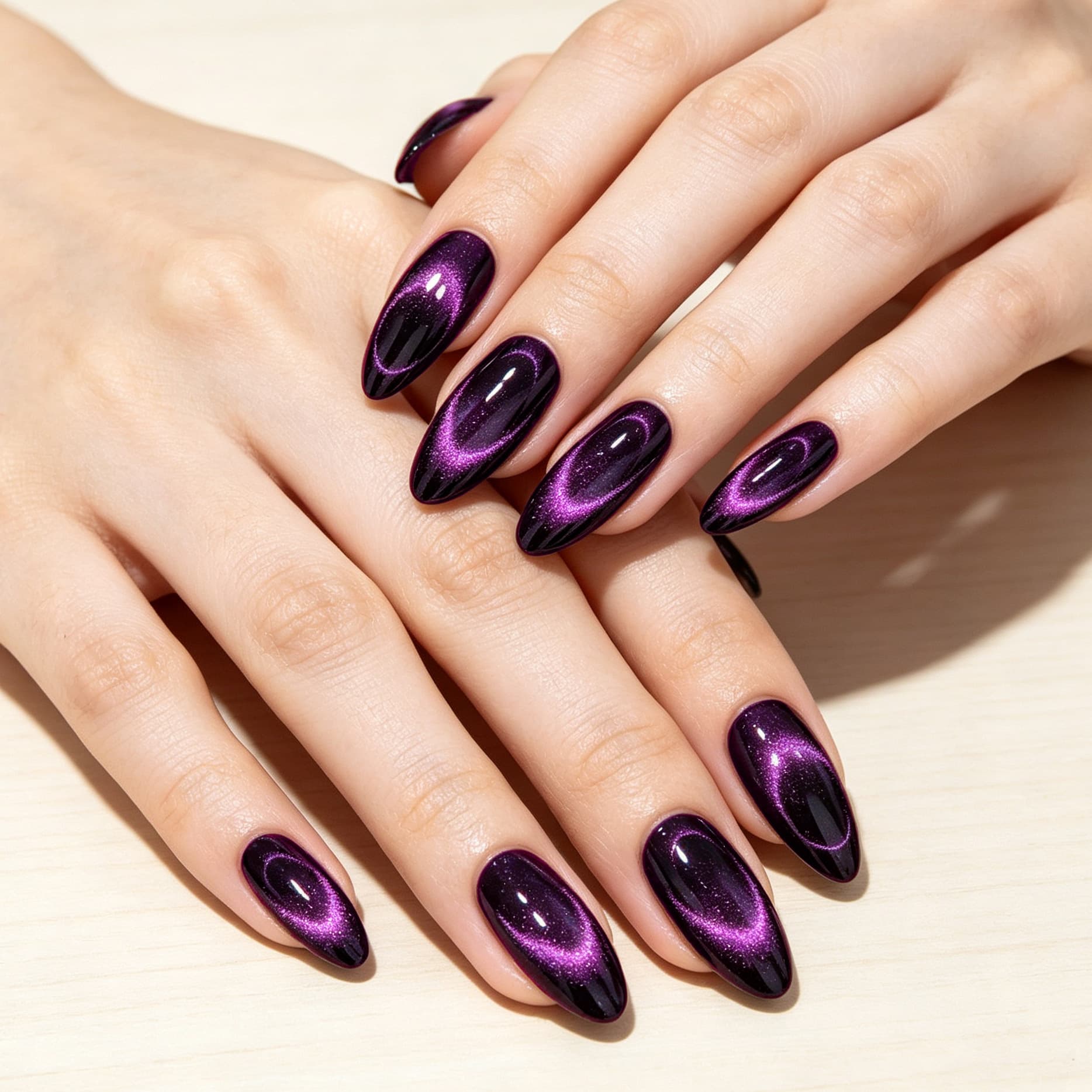 New foreign trade 24-piece manicure, pure desire, dreamy purple ring, cat eye manicure, sweet and cool long almond-shaped wearable manicure wholesale