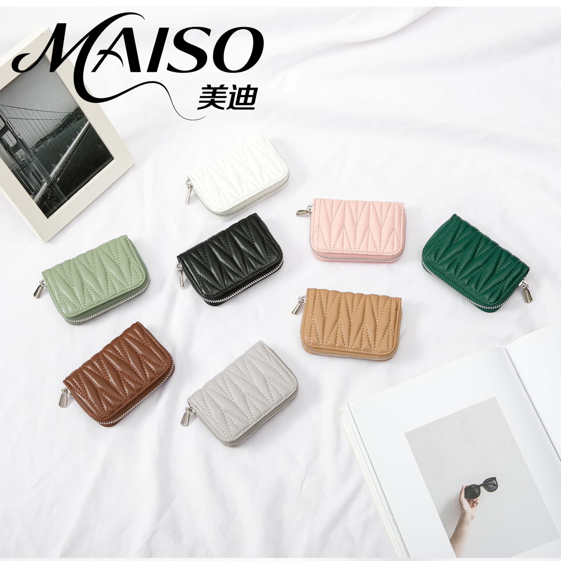 Genuine Sheepskin Leather Zipper Accordion Card Holder RFID Blocking Multi-Slot ID Wallet Japanese Korean Women's Coin Purse