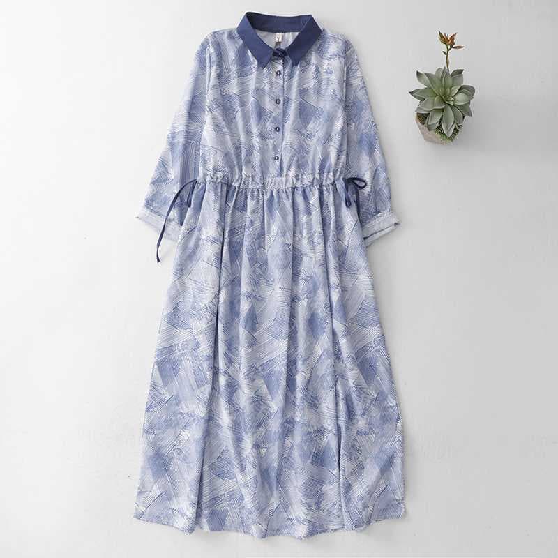 2026 Spring/Summer New Literary Retro Waist-Slimming Contrast Floral Print Dress Loose Fit Long Dress
