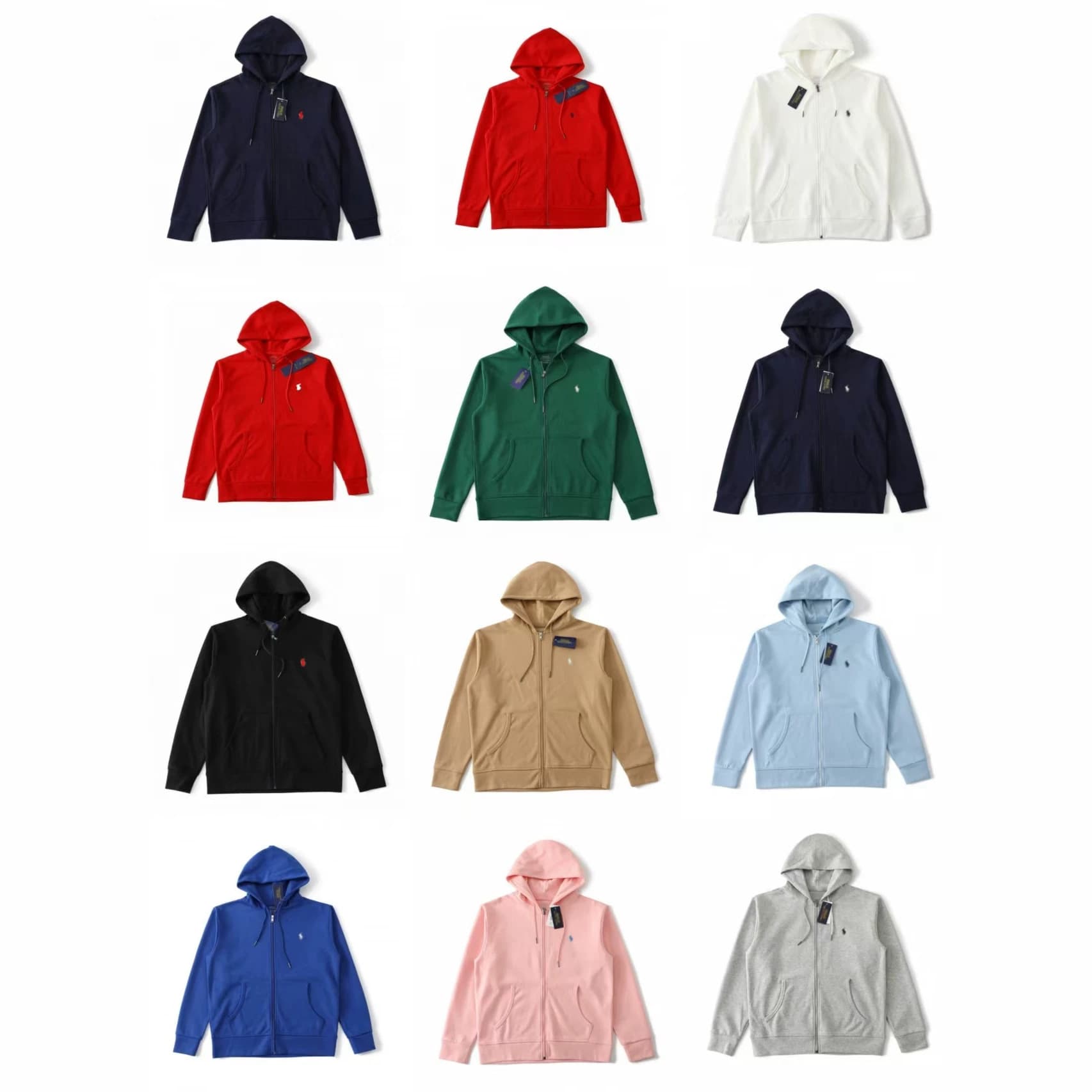 Basic Zip-Up Hoodie with Small Horse Logo Embroidery, Unisex, Best-Selling for Cross-Border Amazon