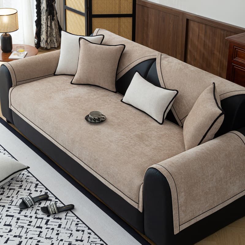Sofa cushion, universal for all seasons, new light luxury, high-end, non-slip leather sofa seat cushion, chenille sofa cover cloth towel