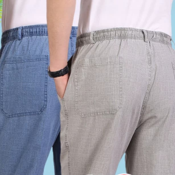 Men's Casual Linen Pants for Middle-aged and Elderly, Summer Thin Cotton-Linen Blend, Loose Fit, High Waist, Dad Style