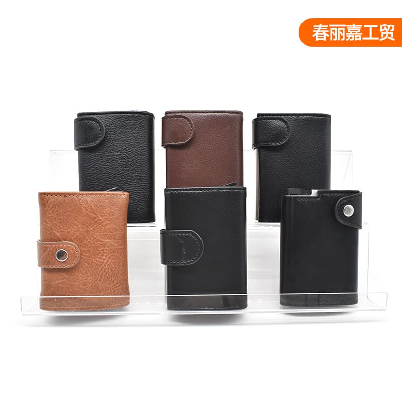 6-12 metal automatic ejection card holders aluminum alloy multi-card slot card box PU card holder credit card holder ready for sale